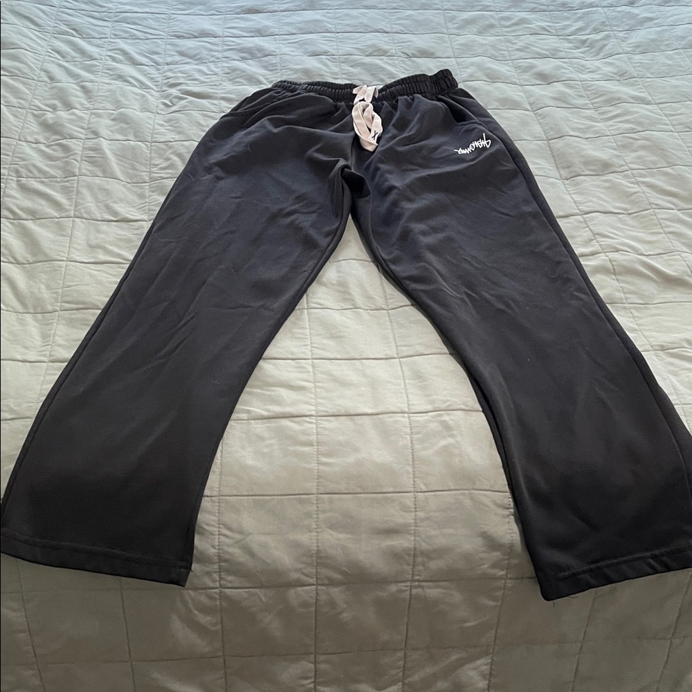 Black Sweatpants with White Drawstring